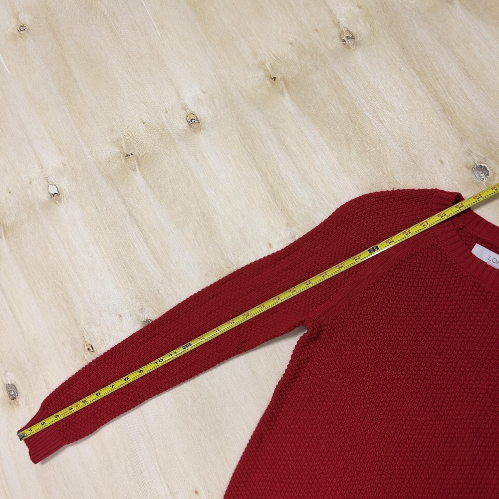 LOFT Sweater Womens Small Red Crew Neck Waffle-Knit Raglan Sleeve Pullover - Picture 5 of 6
